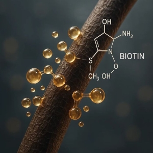 Biotin molecule over a hair strand